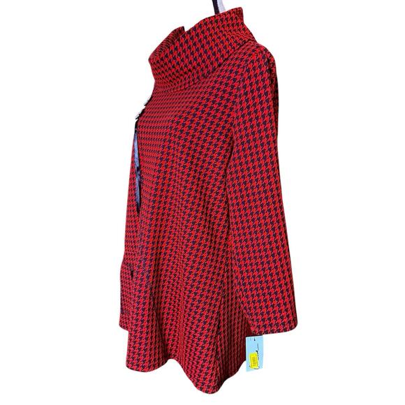 NWT Calessa Womens Stretch Knit Houndstooth Cowl Neck Tunic Top Size L Red Black - Picture 4 of 16
